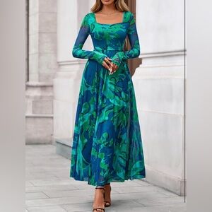 BTFBM Fall 2025 Elegant Square Neck Floral Print Party Club Wedding Guest Dress